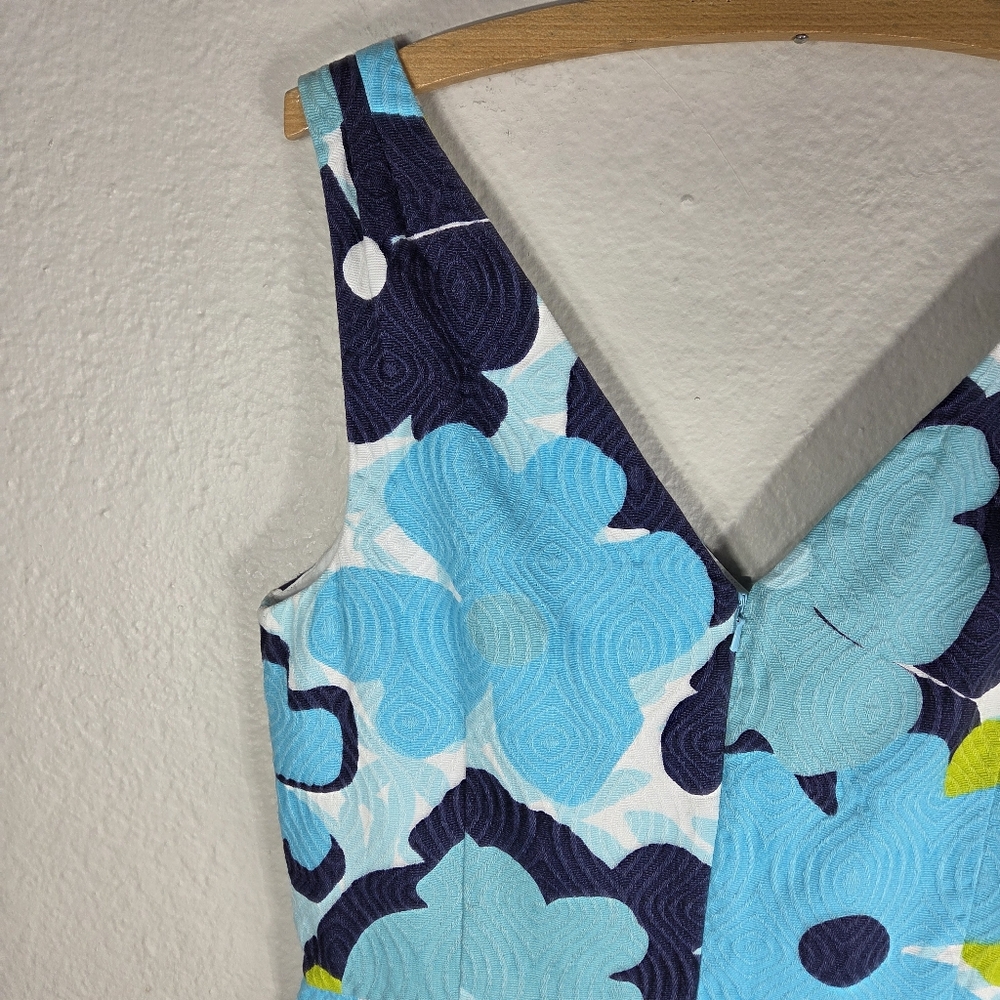 Lilly Pulitzer Kiki Shorely Shift Dress Size 12 Blue Pop Floral Jacquard V-Neck - Picture 6 of 13